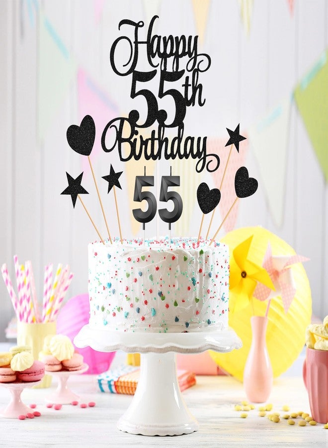 Lecferrarc 55th Birthday Cake Decorations, 55th Birthday Candles Cake Numeral Candles and Glitter Happy 55th Birthday Cake Toppers Set for Birthday Party Supplies (Black) - Image 5